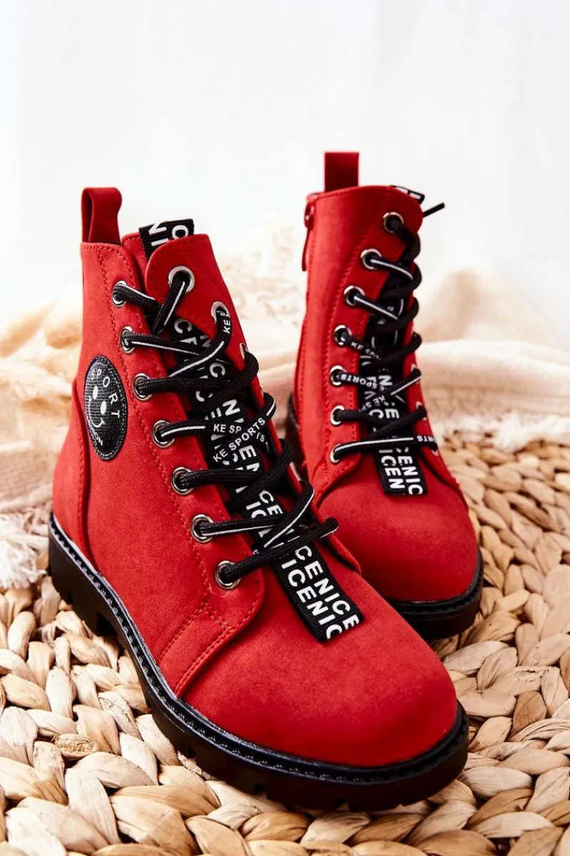 Best Buty damskie Vinceza Dziecięce Botki Workery Czerwone Mini Aspen