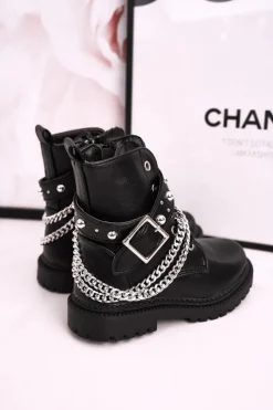 Sale Boto Dziecięce Botki Z Łańcuchem Ocieplone Futerkiem Czarne Dolly