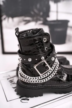 Sale Boto Dziecięce Botki Z Łańcuchem Ocieplone Futerkiem Lakierowane Czarne Dolly