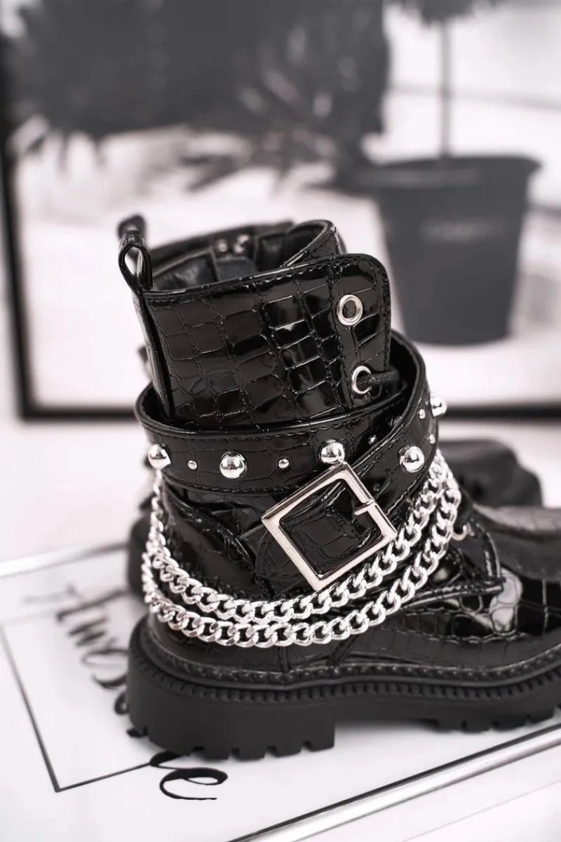 Sale Boto Dziecięce Botki Z Łańcuchem Ocieplone Futerkiem Lakierowane Czarne Dolly