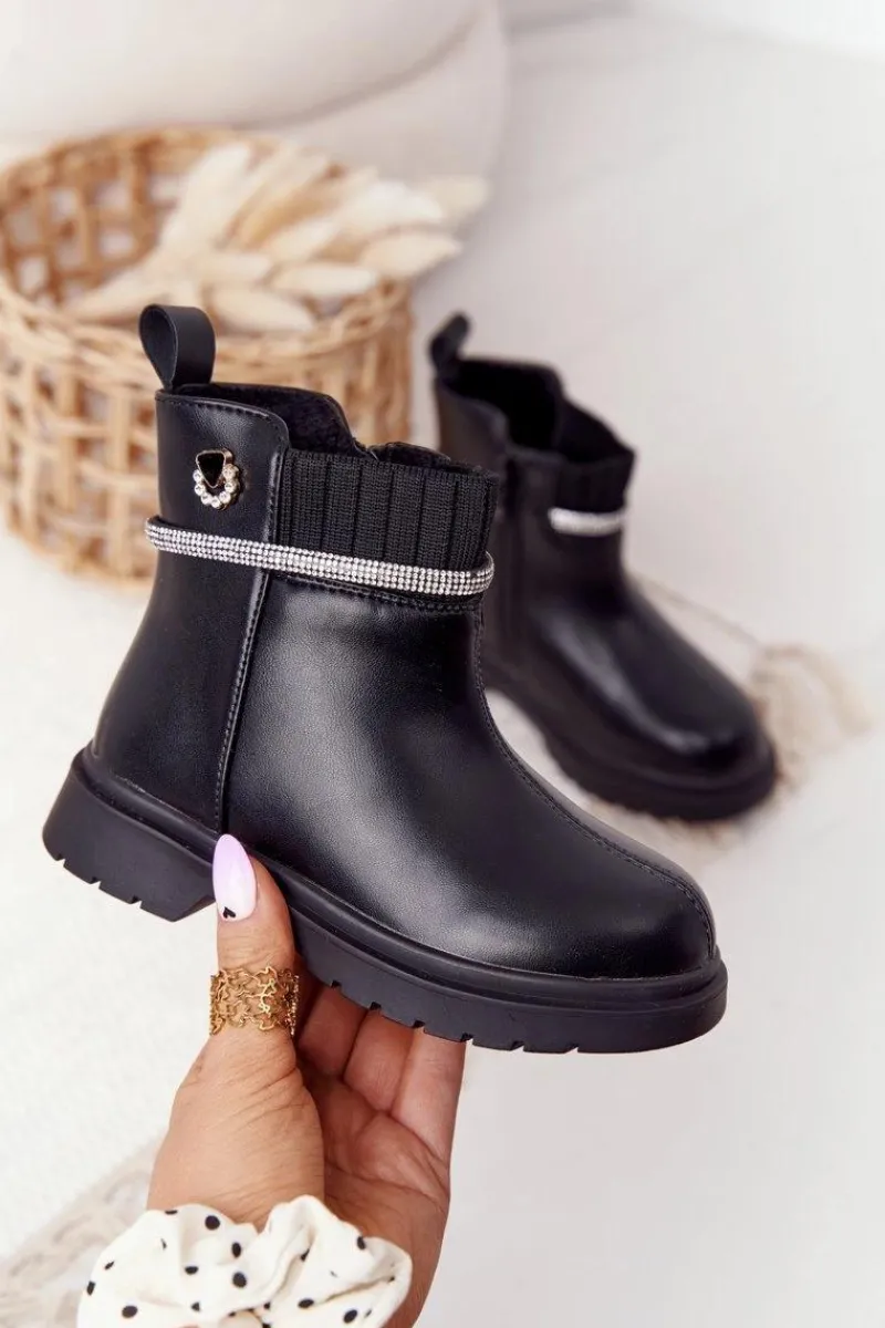 Hot Boto Dziecięce Botki Z Cekinami Czarne Toffees