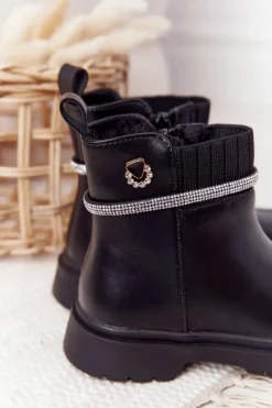 Hot Boto Dziecięce Botki Z Cekinami Czarne Toffees