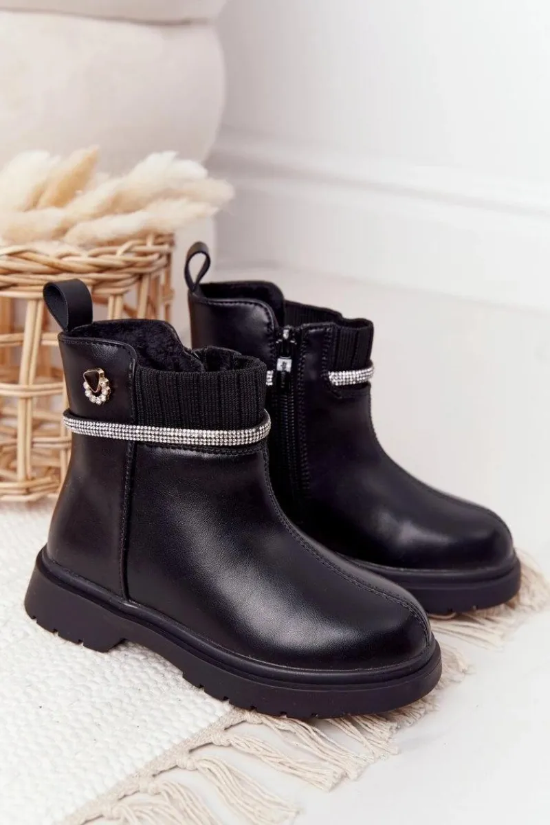 Hot Boto Dziecięce Botki Z Cekinami Czarne Toffees