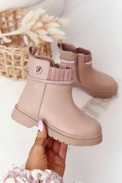 Dziewczęce>Boto Dziecięce Botki Z Cekinami Beżowe Toffees