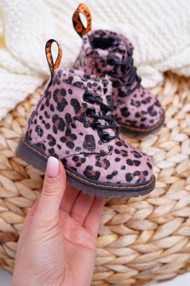 Best Boto Dziecięce Botki z Suwakiem Różowe W Panterkę Lilo