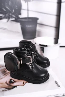 Dziecięce botki z torebką nerką czarne Twinkle Dzieci Dziewczęce