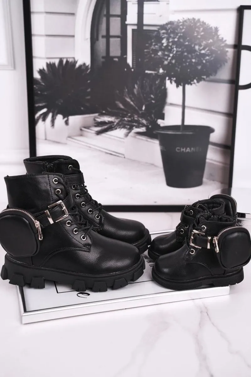 Dziecięce botki z torebką nerką czarne Twinkle Dzieci Dziewczęce