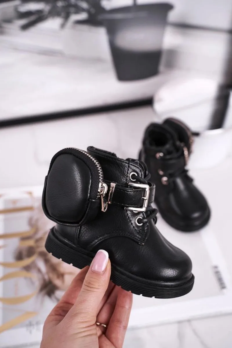 Dziecięce botki z torebką nerką czarne Twinkle Dzieci Dziewczęce