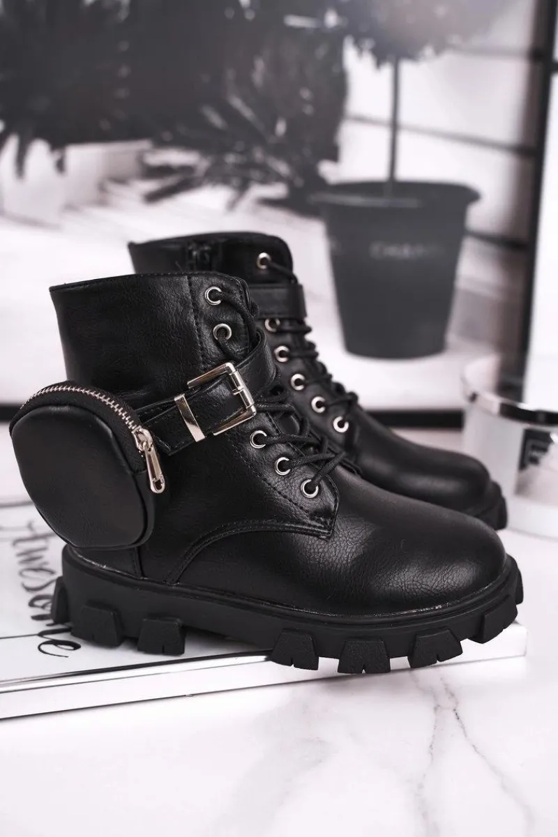 Dziecięce botki z torebką nerką czarne Twinkle Dzieci Dziewczęce