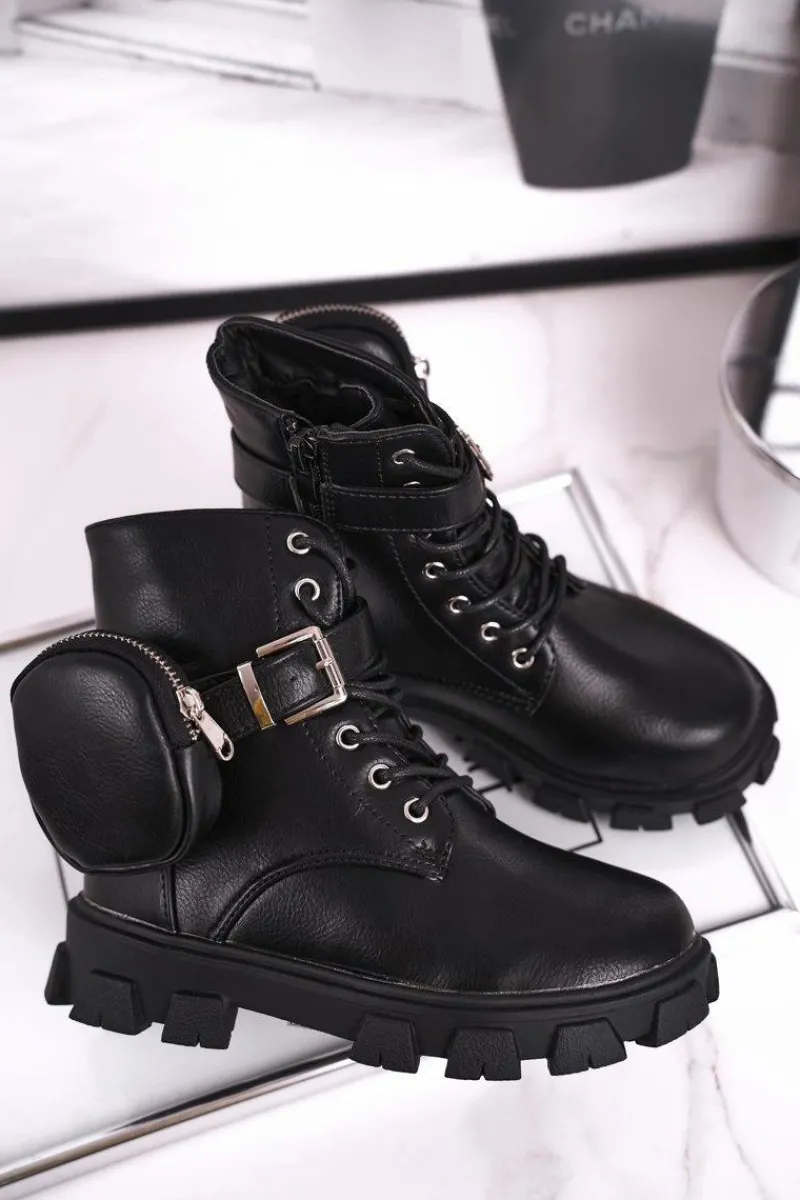 Dziecięce botki z torebką nerką czarne Twinkle Dzieci Dziewczęce