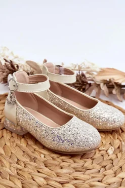 Outlet Boto Dziecięce Brokatowe Balerinki Złote Pardride