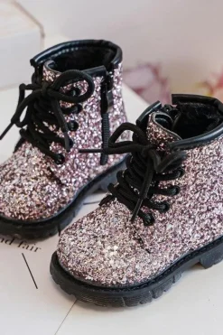 Dziecięce Brokatowe Botki Ocieplane z Suwakiem Różowe Saussa Dzieci Dziewczęce