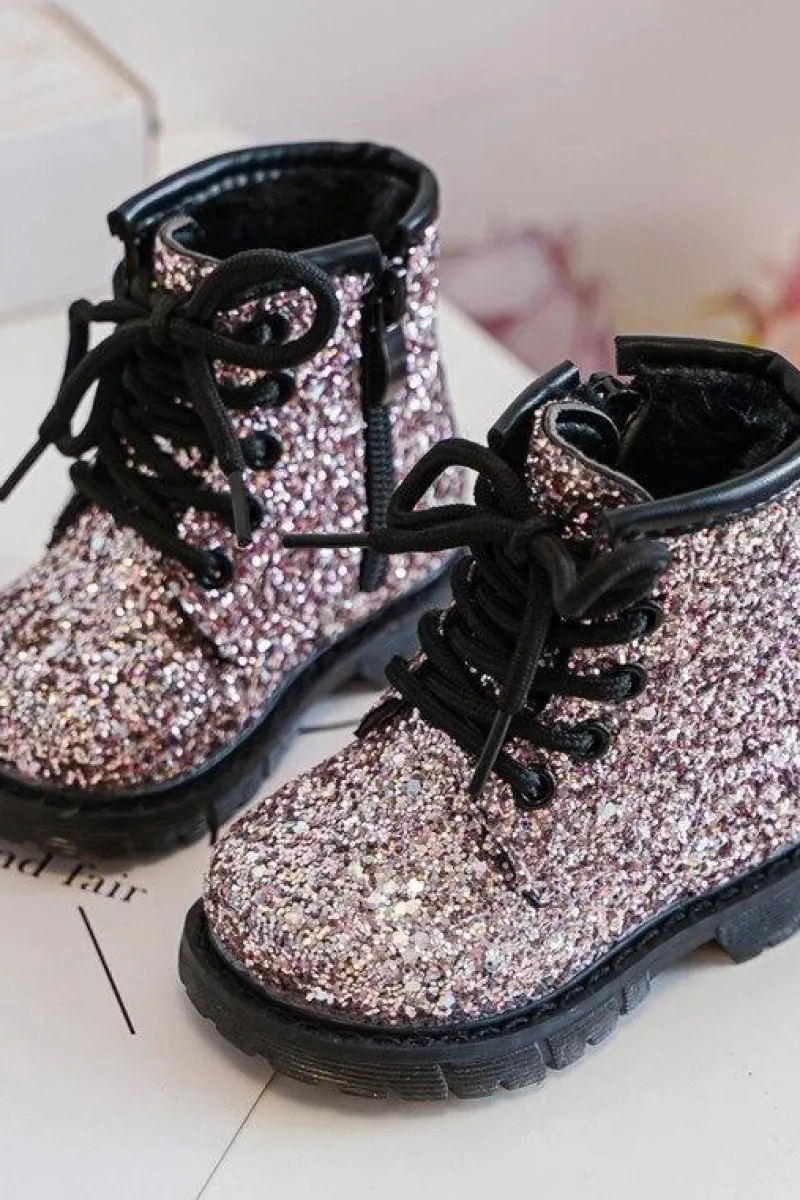 Dziecięce Brokatowe Botki Ocieplane z Suwakiem Różowe Saussa Dzieci Dziewczęce