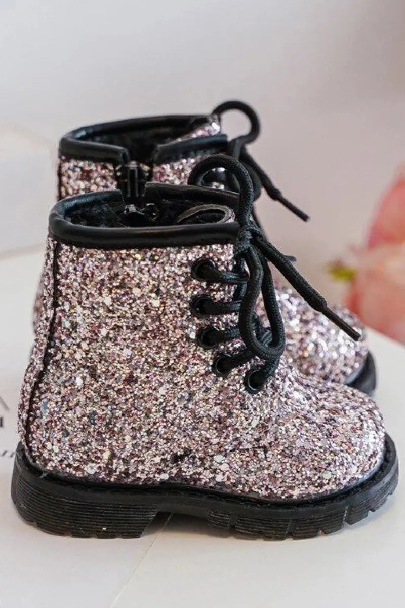 Dziecięce Brokatowe Botki Ocieplane z Suwakiem Różowe Saussa Dzieci Dziewczęce