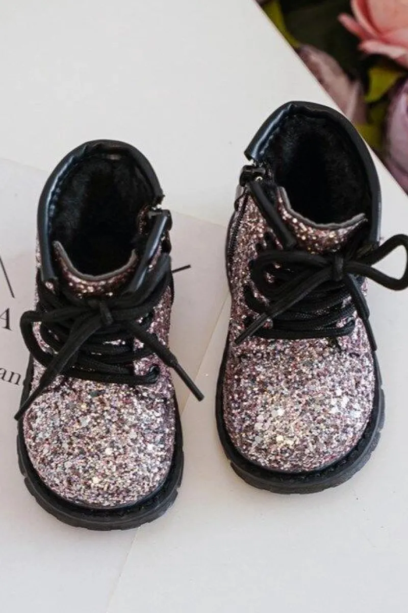 Dziecięce Brokatowe Botki Ocieplane z Suwakiem Różowe Saussa Dzieci Dziewczęce