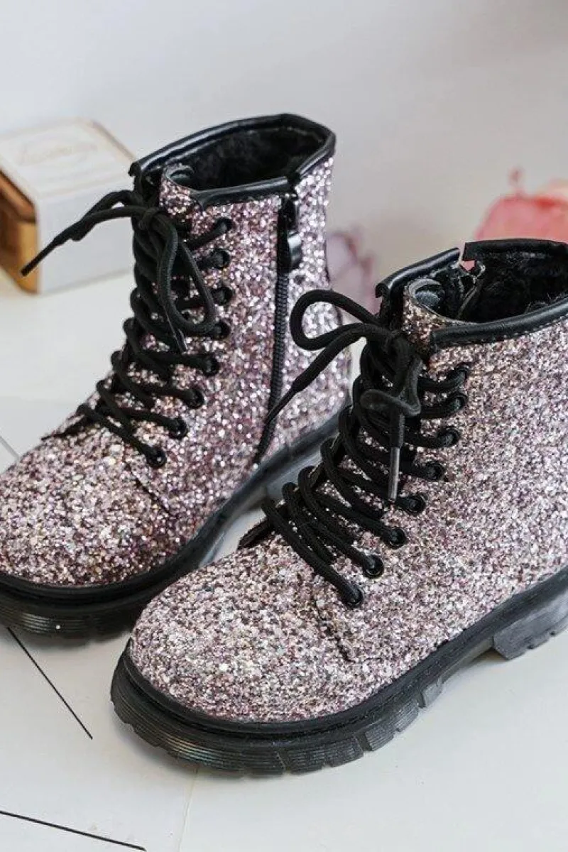 Dziecięce Brokatowe Botki Ocieplane z Suwakiem Różowe Saussa Dzieci Dziewczęce