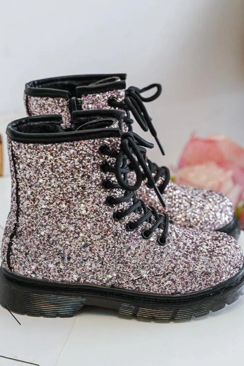 Dziecięce Brokatowe Botki Ocieplane z Suwakiem Różowe Saussa Dzieci Dziewczęce