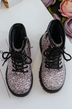 Dziecięce Brokatowe Botki Ocieplane z Suwakiem Różowe Saussa Dzieci Dziewczęce