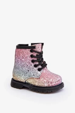 Dziewczęce>Boto Dziecięce Brokatowe Botki Ocieplane z Suwakiem Multikolor Saussa Wielokolorowy