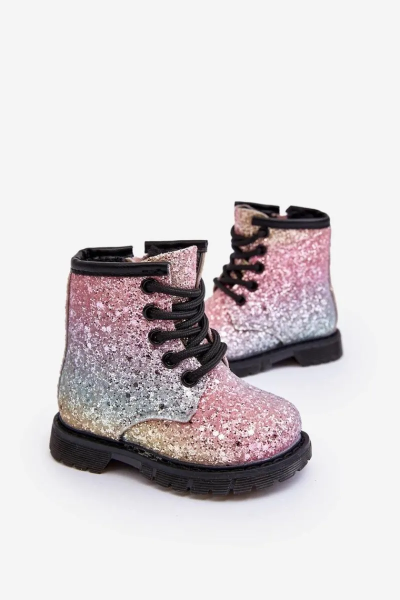 Dziewczęce>Boto Dziecięce Brokatowe Botki Ocieplane z Suwakiem Multikolor Saussa Wielokolorowy