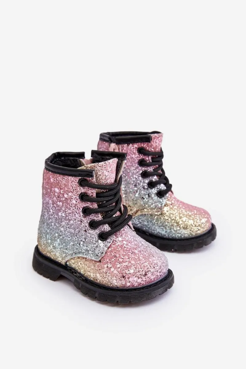 Dziewczęce>Boto Dziecięce Brokatowe Botki Ocieplane z Suwakiem Multikolor Saussa Wielokolorowy