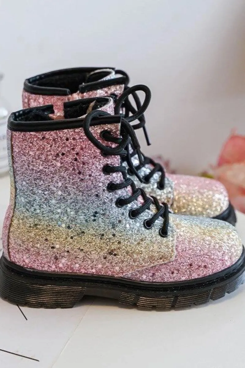 Dziewczęce>Boto Dziecięce Brokatowe Botki Ocieplane z Suwakiem Multikolor Saussa Wielokolorowy