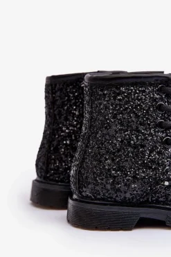 Clearance Boto Dziecięce Brokatowe Botki Ocieplane z Suwakiem Czarne Saussa Czarny