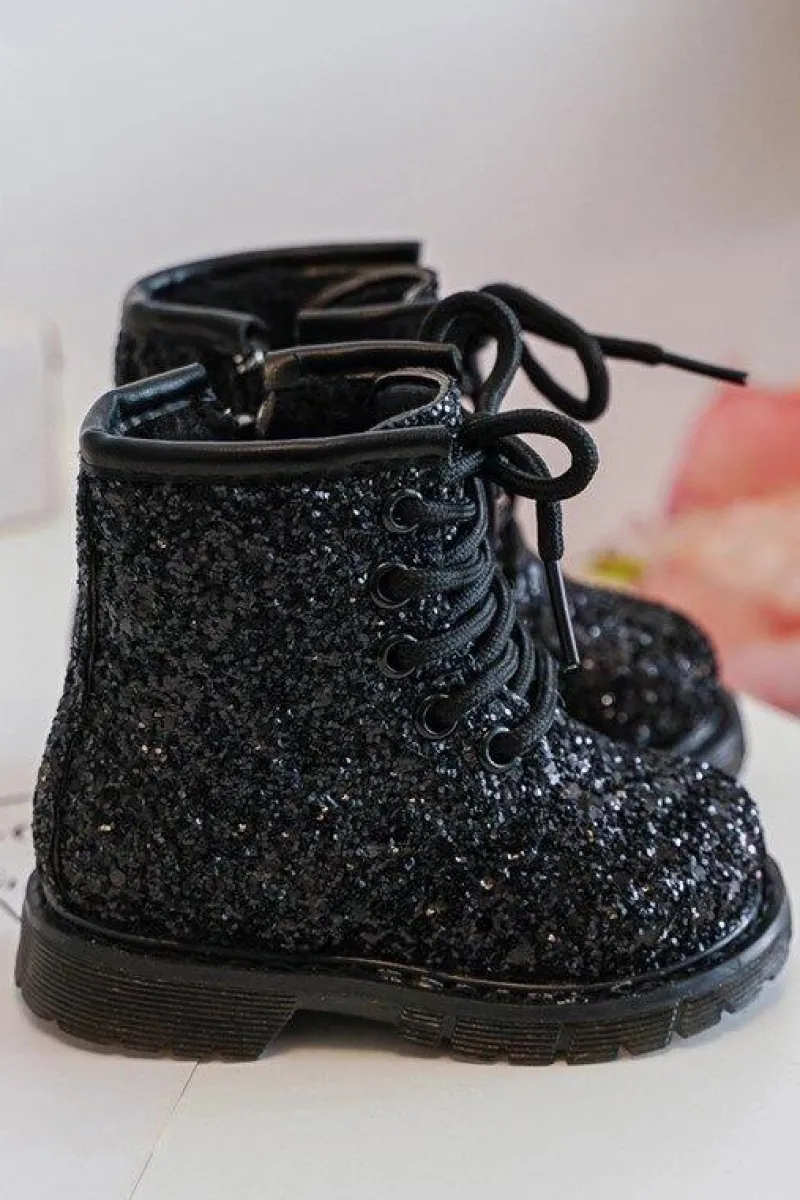 Clearance Boto Dziecięce Brokatowe Botki Ocieplane z Suwakiem Czarne Saussa Czarny