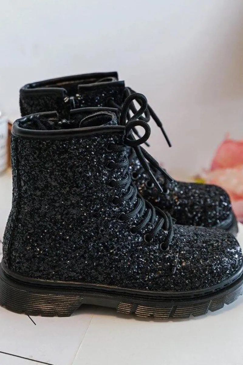 Clearance Boto Dziecięce Brokatowe Botki Ocieplane z Suwakiem Czarne Saussa Czarny