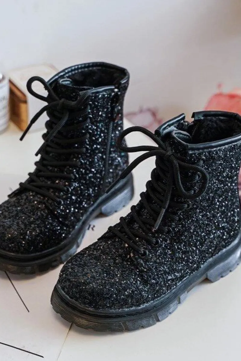 Clearance Boto Dziecięce Brokatowe Botki Ocieplane z Suwakiem Czarne Saussa Czarny