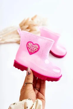 Dziewczęce>Boto Dziecięce Brokatowe Kalosze Różowe Rain