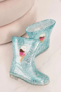 Sale Dziecięce Brokatowe Kalosze Z Lodem Niebieskie Dzieci Dziewczęce