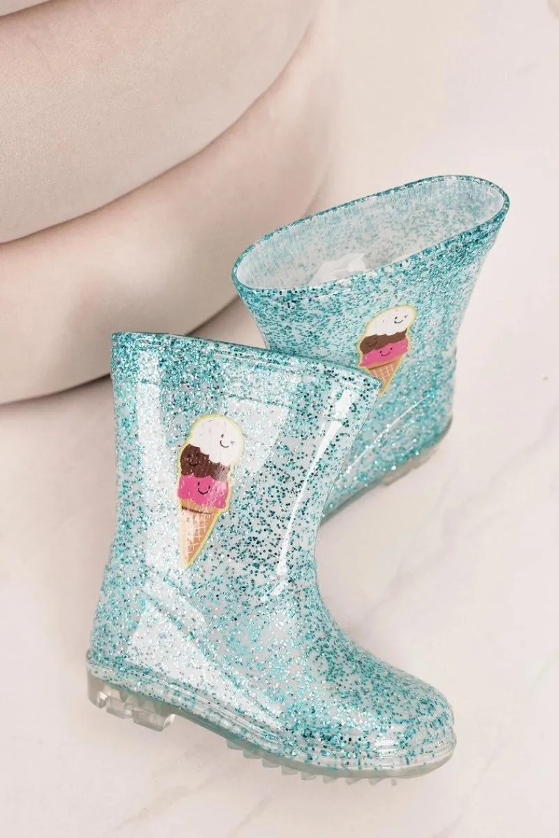 Sale Dziecięce Brokatowe Kalosze Z Lodem Niebieskie Dzieci Dziewczęce