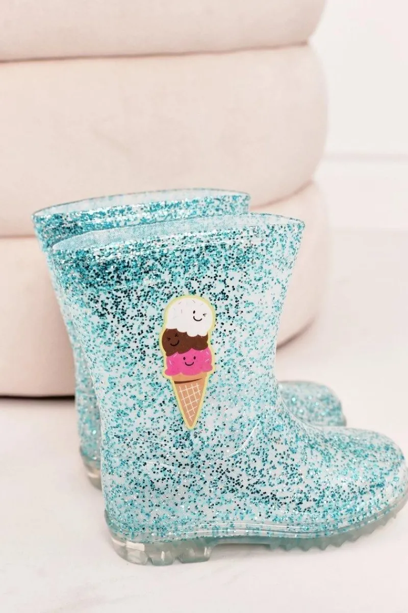 Sale Dziecięce Brokatowe Kalosze Z Lodem Niebieskie Dzieci Dziewczęce