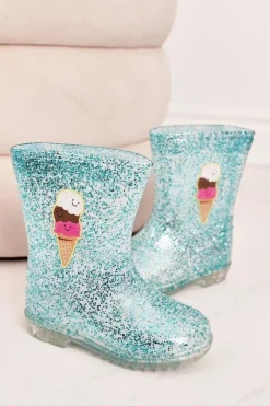 Sale Dziecięce Brokatowe Kalosze Z Lodem Niebieskie Dzieci Dziewczęce