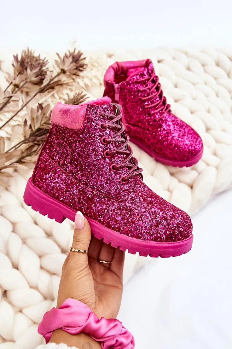 Sale Boto Dziecięce Brokatowe Ocieplane Botki Traperki Fuksja Mermaid