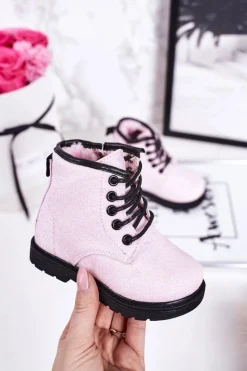 Dziewczęce>Boto Dziecięce Brokatowe Ocieplane Botki Traperki Różowe Ariel