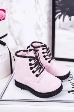 Dziewczęce>Boto Dziecięce Brokatowe Ocieplane Botki Traperki Różowe Ariel