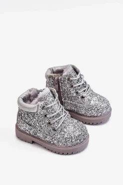 Online Boto Dziecięce Brokatowe Ocieplane Botki Traperki Srebrne Mermaid