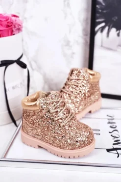 Sale Dziecięce Brokatowe Ocieplane Botki Traperki Różowe Złoto Mermaid Dzieci Dziewczęce