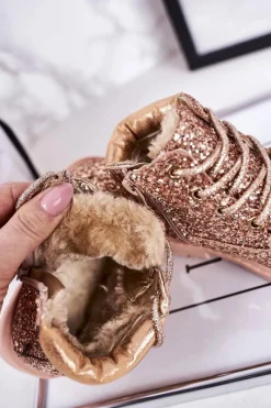 Sale Dziecięce Brokatowe Ocieplane Botki Traperki Różowe Złoto Mermaid Dzieci Dziewczęce