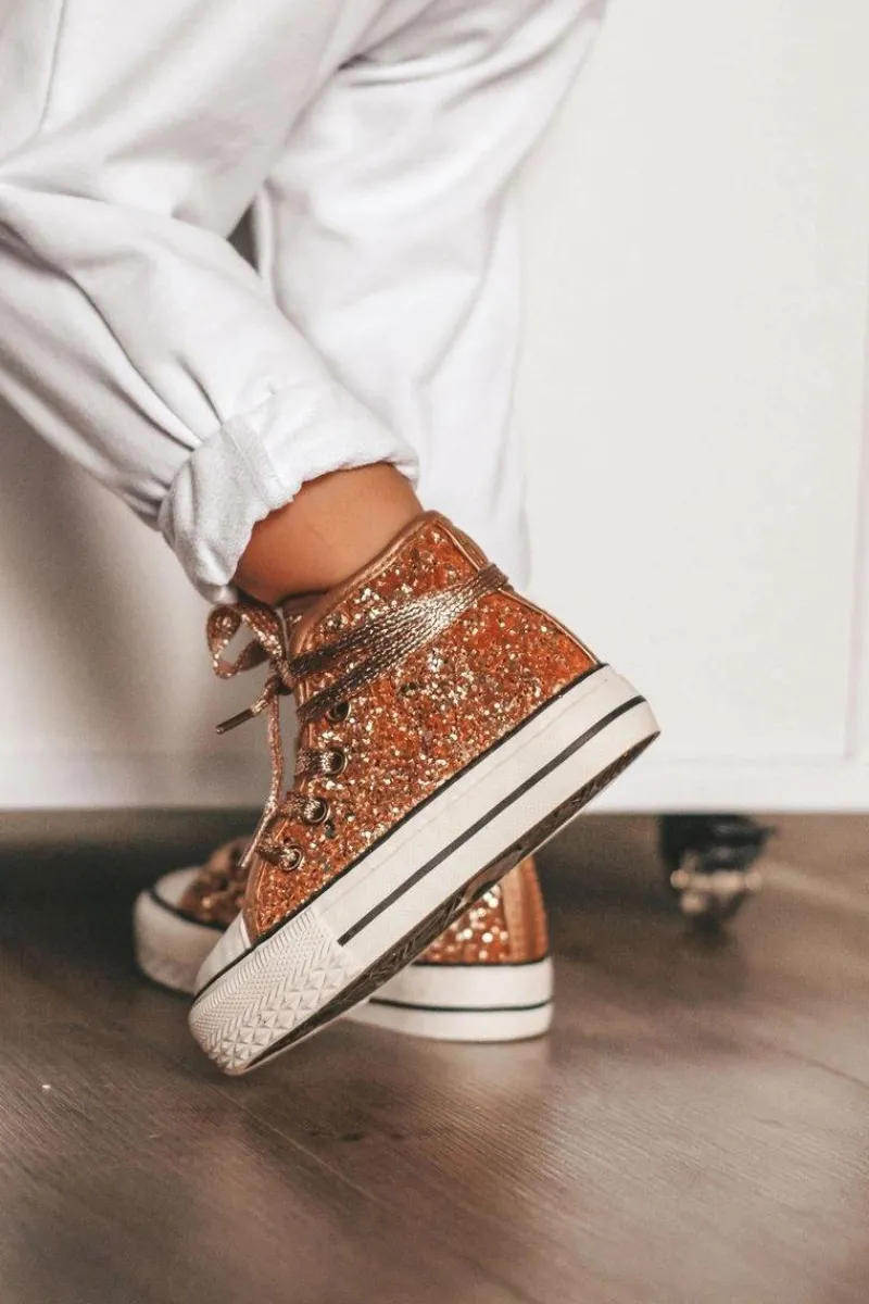 Online Dziecięce Brokatowe Trampki Złote Ally Dzieci Dziewczęce