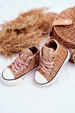 Online Dziecięce Brokatowe Trampki Złote Ally Dzieci Dziewczęce