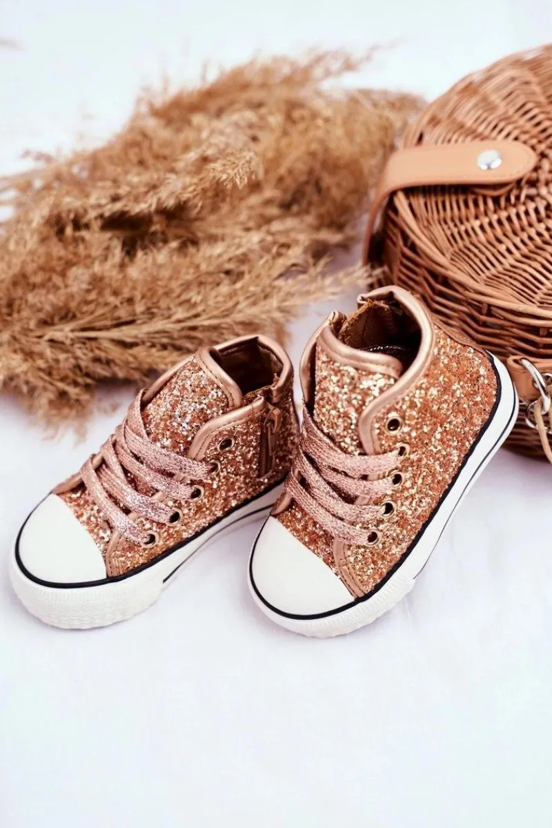 Online Dziecięce Brokatowe Trampki Złote Ally Dzieci Dziewczęce