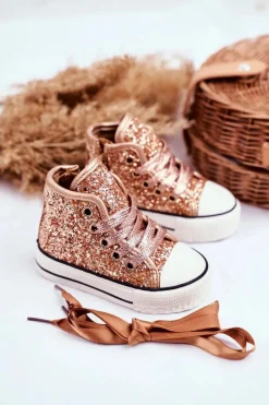 Online Dziecięce Brokatowe Trampki Złote Ally Dzieci Dziewczęce