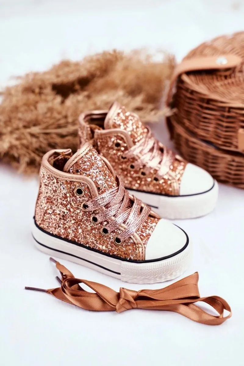 Online Dziecięce Brokatowe Trampki Złote Ally Dzieci Dziewczęce