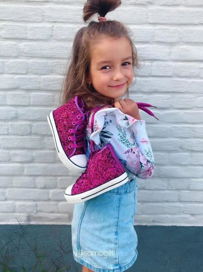 Dziewczęce>Boto Dziecięce Brokatowe Trampki Fuksja Ally