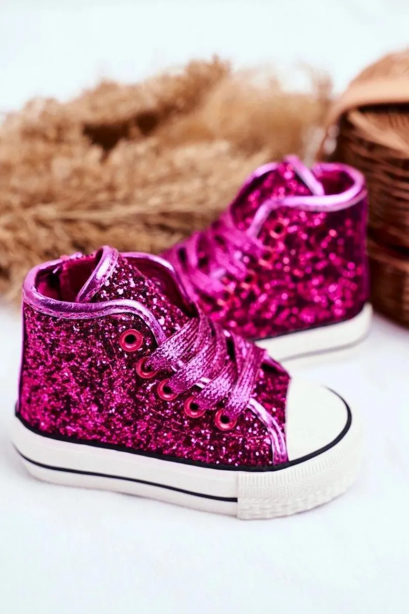 Dziewczęce>Boto Dziecięce Brokatowe Trampki Fuksja Ally