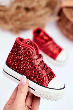 Dziewczęce>Boto Dziecięce Brokatowe Trampki Czerwone Ally