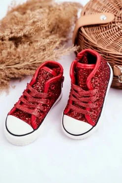 Dziewczęce>Boto Dziecięce Brokatowe Trampki Czerwone Ally